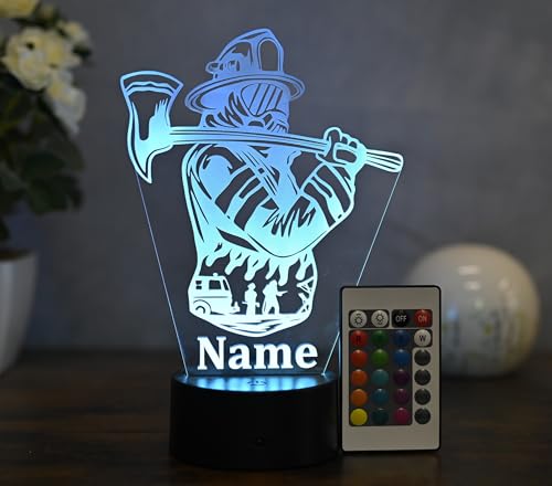Optechvisual Personalisierte Feuerwehrmann LED-Tischlampe Geschenk für Feuerwehrmänner, als Kindernachtlicht, Geburtstag Geschenk Feuerwehr Deko von Optechvisual