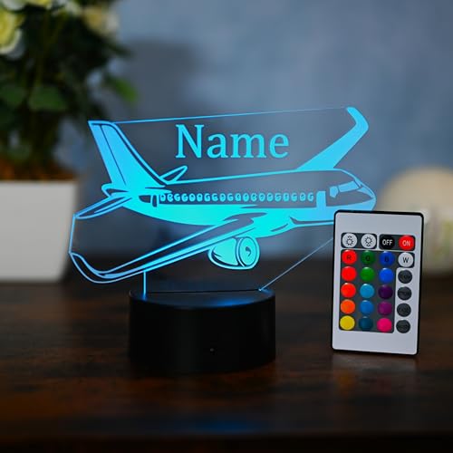 Optechvisual Personalisierte LED Flugzeug Tischlampe – Geschenk für Piloten, Flugbegleiter & Flugzeugliebhaber – Nachtlicht & Leselicht mit Namen – Flugzeug Deko von Optechvisual