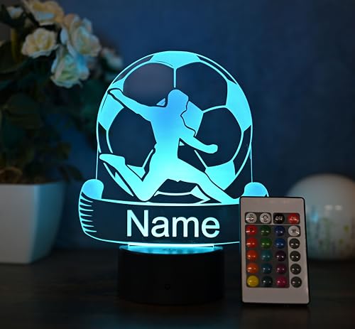 Optechvisual Personalisierte Fußball Lampe – Geschenkidee für erwachsene Fußballer – LED Nachtlicht & Tischlampe mit Namen – Fußball Deko von Optechvisual