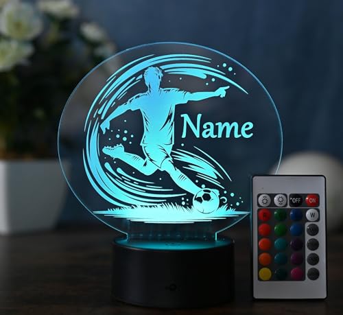 Optechvisual Personalisierte Fußball Lampe – Geschenkidee für erwachsene Fußballer – LED Nachtlicht & Tischlampe mit Namen – Stilvolle Fußball Deko von Optechvisual