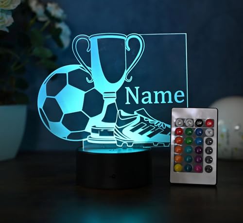 Optechvisual Personalisierte Fußball Lampe – Geschenkidee für Fußballer Kinder & Erwachsene – LED Nachtlicht & Tischlampe mit Namen – Fußball Deko von Optechvisual