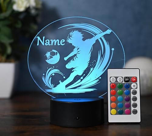 Optechvisual Personalisierte Fußball Lampe – Geschenkidee für Fußballer Kinder – Vereinsgeschenk & LED Nachtlicht – Fußball Deko fürs Kinderzimmer von Optechvisual