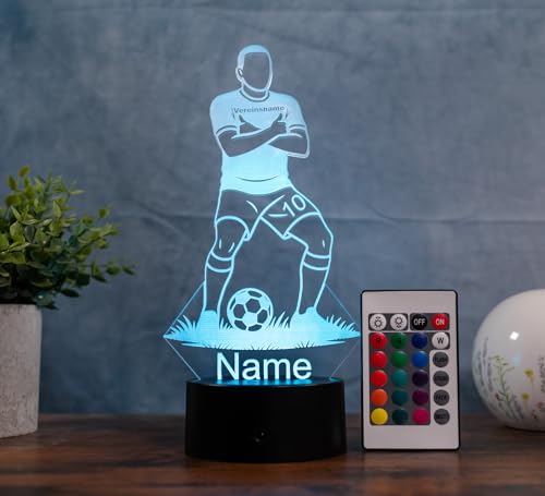 Optechvisual Personalisierte Fußball Lampe – LED Nachtlicht mit Name & Trikotnummer | Fußballer Geschenk Kinderzimmer Deko | Soccer Lamp für Jungen & Fußballfans von Optechvisual