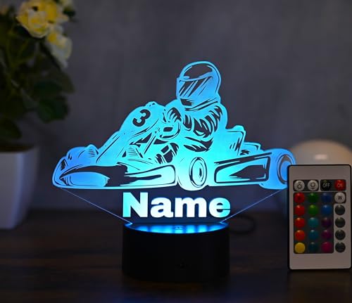 Optechvisual Personalisierte Kartfahrer LED Tischlampe – Geschenk für Motorsportfans & Kinder – LED Nachtlicht & Deko für jedes Zimmer von Optechvisual