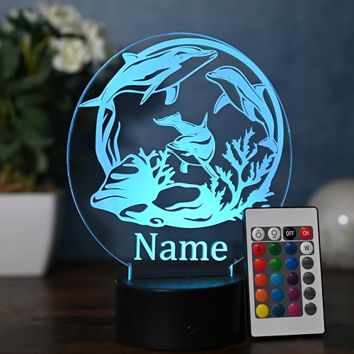 Optechvisual Personalisierte LED Delfin Lampe – Geschenk für Delfin-Liebhaber – Dimmbares Nachtlicht mit Fernbedienung – Dekoration für Zuhause von Optechvisual