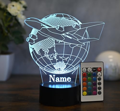Optechvisual Personalisierte LED Flugzeug Lampe – Nachtlicht mit Name – Geschenk für Piloten, Flugbegleiter & Reise-Fans – Deko Tischlampe für Flugzeugliebhaber von Optechvisual