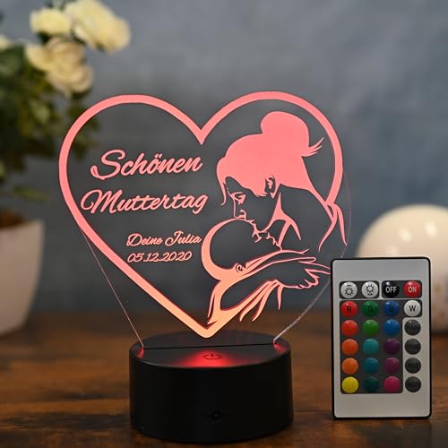 Optechvisual Personalisierte LED Lampe – Geschenk für Mama – Muttertagsgeschenk mit Name – Deko für Mütter – Liebevolle Geschenkidee für Mutter, Nachtlicht und Deko für zuhause von Optechvisual