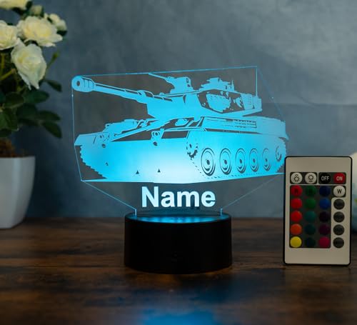 Optechvisual Personalisierte LED Panzer Lampe - Militär Geschenk für Soldaten, Panzer Deko, Leopard Panzer Geschenke, Ideal für Militär Fans von Optechvisual