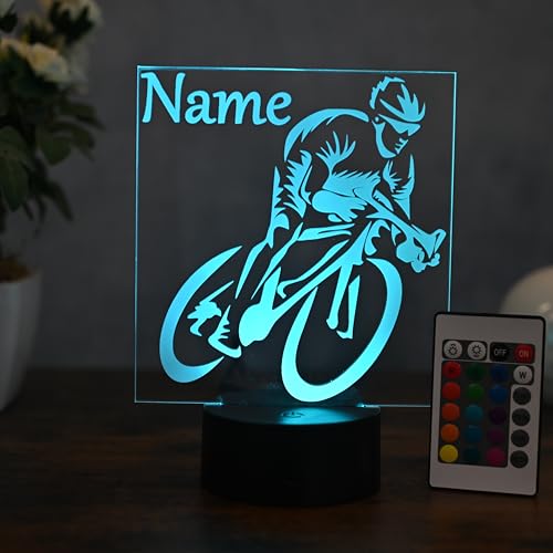 Optechvisual Personalisierte LED Rennradfahrer Lampe – Geschenk für Radfahrer & Sportbegeisterte – LED Nachtlicht & Tischlampe mit Farbwechsel & Fernbedienung von Optechvisual