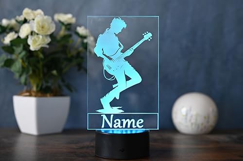 Optechvisual Personalisierte LED-Tischlampe für Bassgitarrenspieler - Geschenk für Musiker, Bassgitarre Dekor & LED-Beleuchtung von Optechvisual