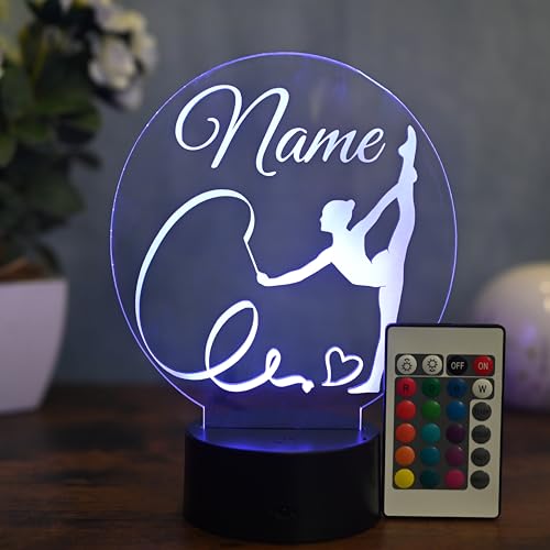 Optechvisual Personalisierte LED Lampe mit Turnerin-Motiv – Nachtlicht mit Name – Geschenkidee für Turnerinnen & Tänzerinnen – Deko Tischlampe für Mädchen & Frauen von Optechvisual