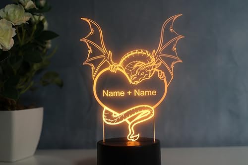 Optechvisual Personalisierte Pärchen Drachen Lampe mit Herzform Geschenk Idee für Drachenliebhaber von Optechvisual