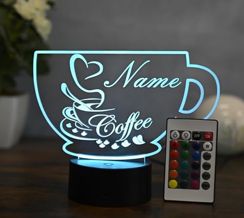 Optechvisual Personalisiertes Kaffee LED Lampe – Geschenk für Kaffeeliebhaber & Männer Caffee Bar Deko, Poster, Lampe, Werbung, Schilder, Bild von Optechvisual