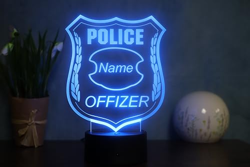 Optechvisual Personalisiertes LED Nachtlicht Polizei Geschenk für Polizeifans, LED Polizeimarke von Optechvisual