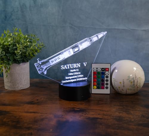 Optechvisual Saturn V Rakete LED Lampe – Apollo 11 Deko Licht – Raumfahrt Geschenk für Männer – NASA Raketenmodell von Optechvisual