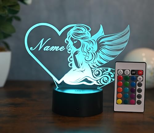 Optechvisual Personalisierte Schutzengel LED Lampe – Nachtlicht mit Name – Schlaflicht für Kinder & Babys – Geschenkidee für Engel-Fans – Beruhigendes LED Licht mit Gravur von Optechvisual