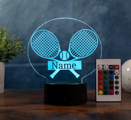 Optechvisual Tennis Lampe personalisiert – LED Nachtlicht mit Name | Geschenk für Tennisspieler & Fans | Tennis Deko Light für Kinderzimmer, Schlafzimmer & Sportvereine von Optechvisual