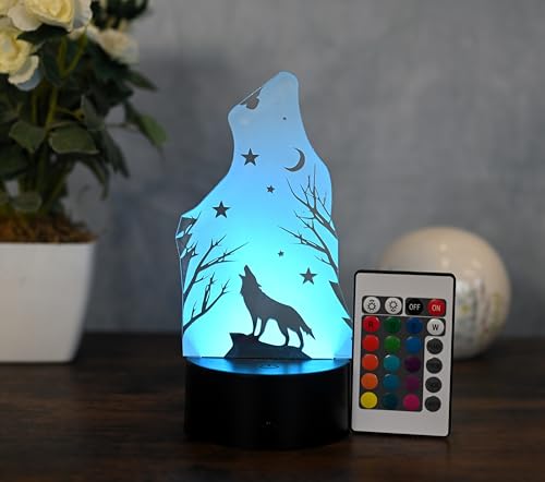 Optechvisual Wolf LED Lampe – Geschenk für Wolf-Liebhaber – LED Nachtlicht mit Heulender Wolf Design – Natur Dekoration als Tischlampe & Leselampe von Optechvisual