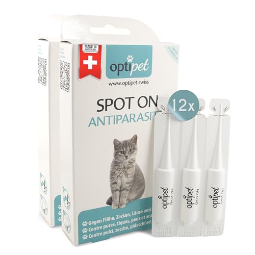 OptiPet Spot On 12x1ml Pipetten für Katzen | gegen Flöhe & Zecken | 12 Monate Schutz | HOCHWIRKSAM | Zeckenmittel für Katzen | Floh- und Zeckenschutz für Katzen von OptiPet