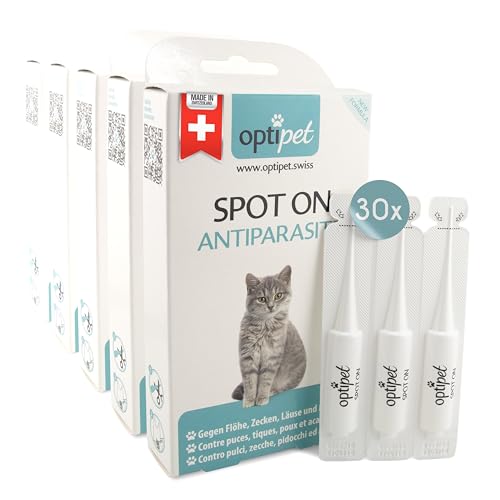 OptiPet Spot On 30x1ml Pipetten für Katzen, Hochwirksam bis zu 120 Wochen gegen Milben, Flöhen, Zecken, Läusen von OptiPet