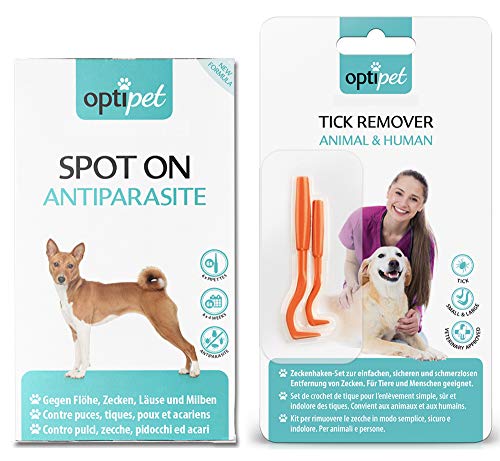OptiPet Spot On 6x1,5ml Pipetten für Hunde + Zeckenzange 1x als Set von OptiPet