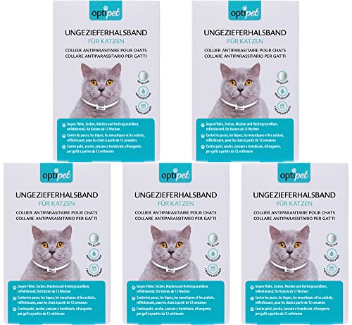 OptiPet x5 Ungezieferhalsband für Katzen | 4 Monate Schutz gegen Flöhe Zecken Mücken Milben - reflektierend, für Katzen ab 12 Wochen | Flohhalsband Katzen/Zeckenhalsband für Zeckenschutz Katze OptiPet x5 Ungezieferhalsband für Katzen | 4 Monate Schutz gegen Flöhe Zecken Mücken Milben - reflektierend, für Katzen ab 12 Wochen | Flohhalsband Katzen/Zeckenhalsband für Zeckenschutz Katze von OptiPet