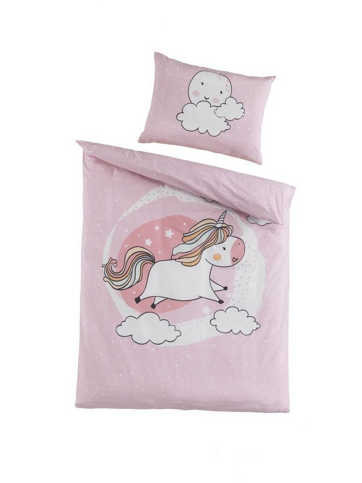 Babybettwäsche Bettwäsche 100 cm x 135 cm Pummel Einhorn rosa, Optidream, Baumwolle, 2 teilig, baby bettwäsche set 100x135 sale bettwäsche baby 100x135 von Optidream