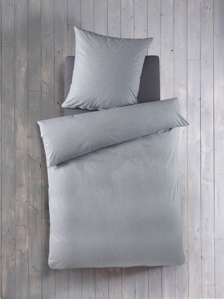 Bettwäsche Chambray 135 cm x 200 cm grau, Optidream, Baumolle, 2 teilig, Bettbezug Kopfkissenbezug Set kuschelig weich hochwertig von Optidream