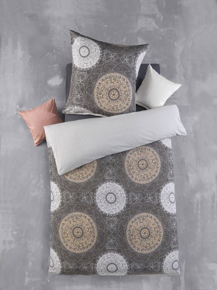 Optidream Bettwäsche Set Mikrofaser 135x200 Polyester Mala-Wende grau apricot, Mikrofaser, 2 teilig, Geschenk Idee Frauen Männer neue Wohnung Hochzeit Frühjahr sale von Optidream