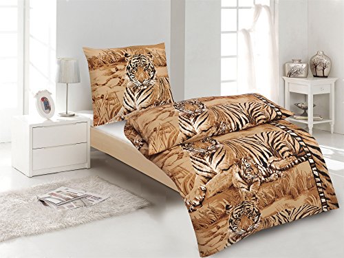 Microfaser Bettwäsche "HIGH CLASS" Moderne Design mit Reißverschluss (135 cm x 200 cm, SHIRKHAN(Tiger)) von Optidream