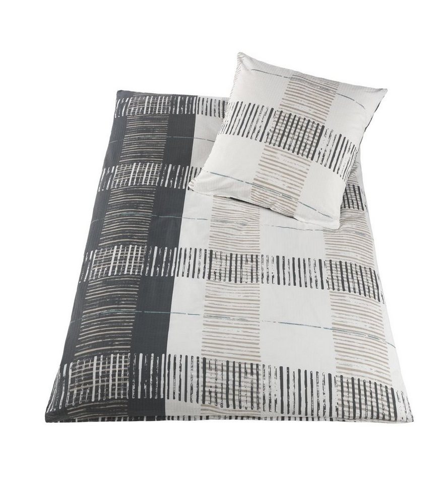 Optidream Bettwäsche Baumwoll Seersucker 135 cm x 200 cm weiss / grau, Bettbezug Kopfkissenbezug Set kuschelig weich hochwertig von Optidream