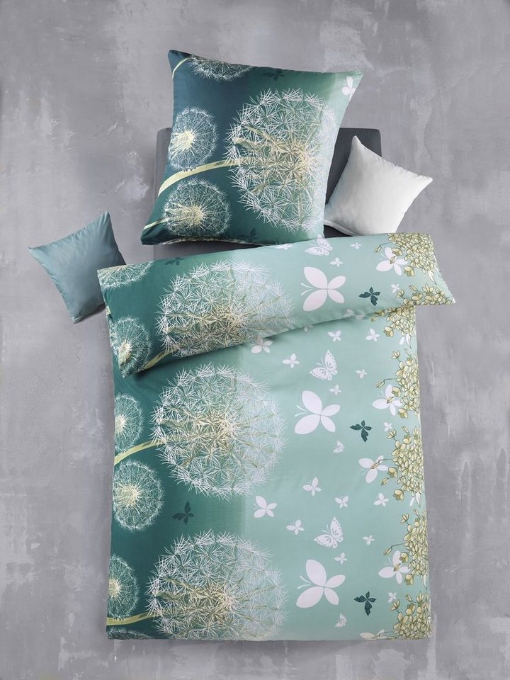 Optidream Bettwäsche Set Mikrofaser 135x200 Polyester Dandelion petrol türkis, Mikrofaser, 2 teilig, Geschenk Idee Frauen Männer neue Wohnung Hochzeit Frühjahr sale von Optidream