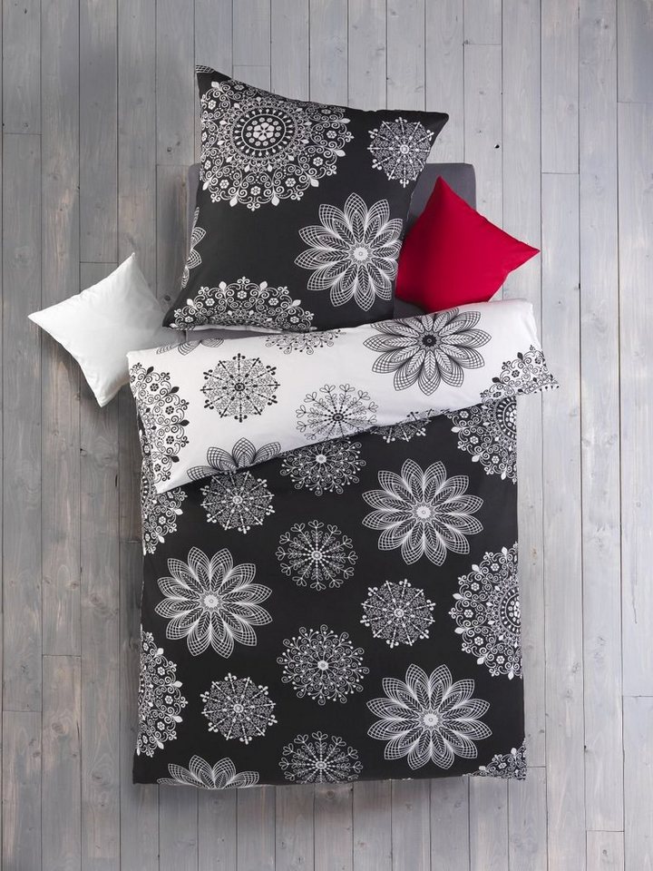 Optidream Bettwäsche Set Renforcé 135x200 Baumwolle Luisa-Wende weiss schwarz, Renforcé, 2 teilig, Sommer Geschenke Idee Frauen Männer weich sale Reißverschluss Partner von Optidream