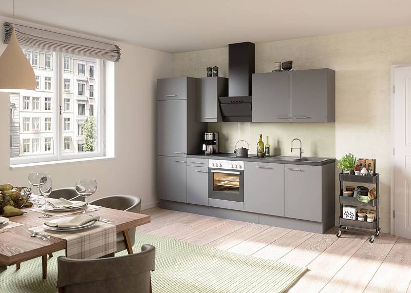 home24 Küchenzeile Variante A 270cm Grau/Basalt mit Elektrogeräten von home24