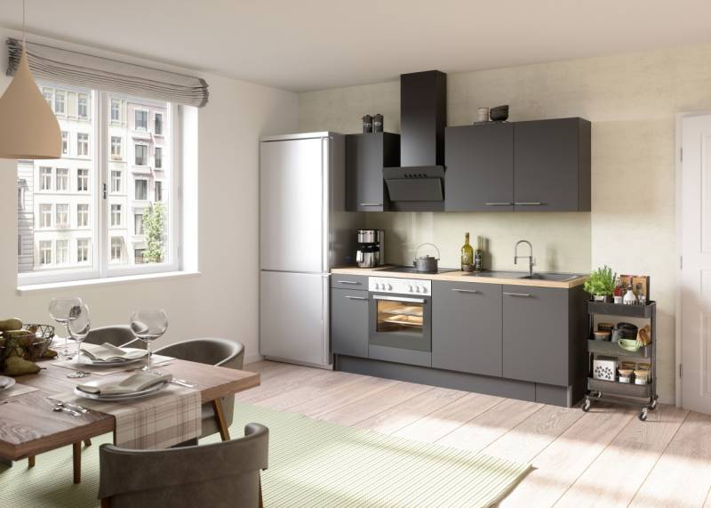 Optifit Küchenzeile Ingvar mit E-Geräte ohne Kühlschrank anthrazit matt 210 cm von Optifit