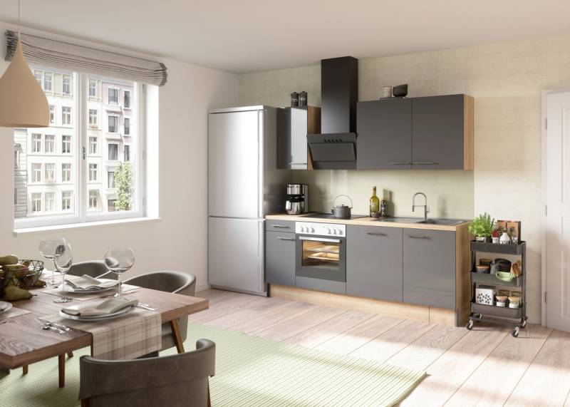 Optifit Küchenzeile Jonte mit E-Geräte ohne Kühlschrank anthrazit 210 cm von Optifit