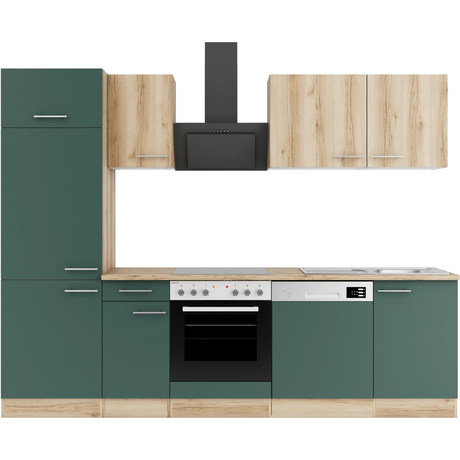 Optifit Küchenzeile KPLS 2702-9+ Liv.290/Sav.405 Wildeiche Nb./Steingrün 270cm von Optifit