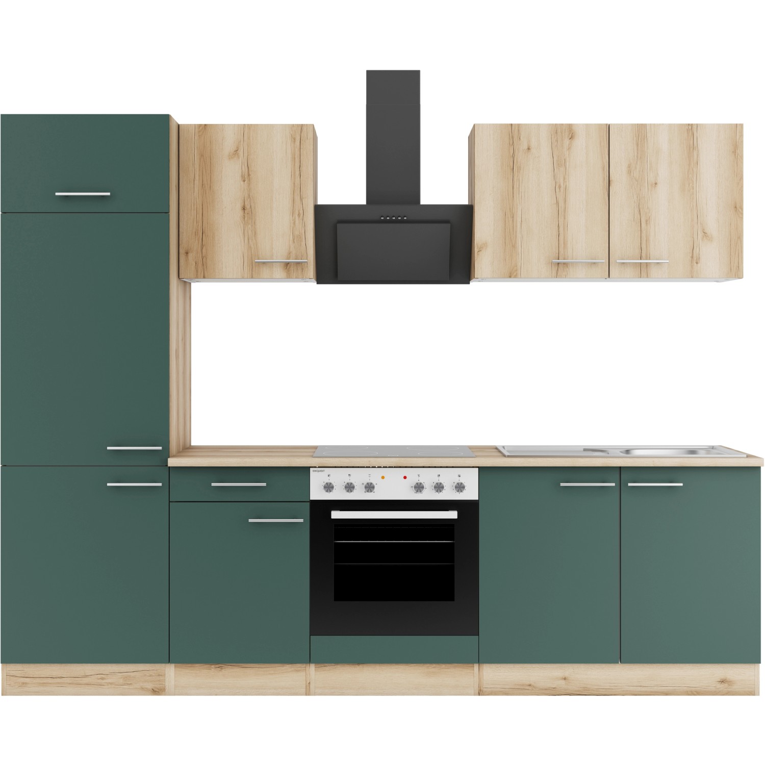 Optifit Küchenzeile KPLS 2711OE-9+ Li/Sav o. E-Ger. Wildeiche Nb./Steingr. 270cm von Optifit