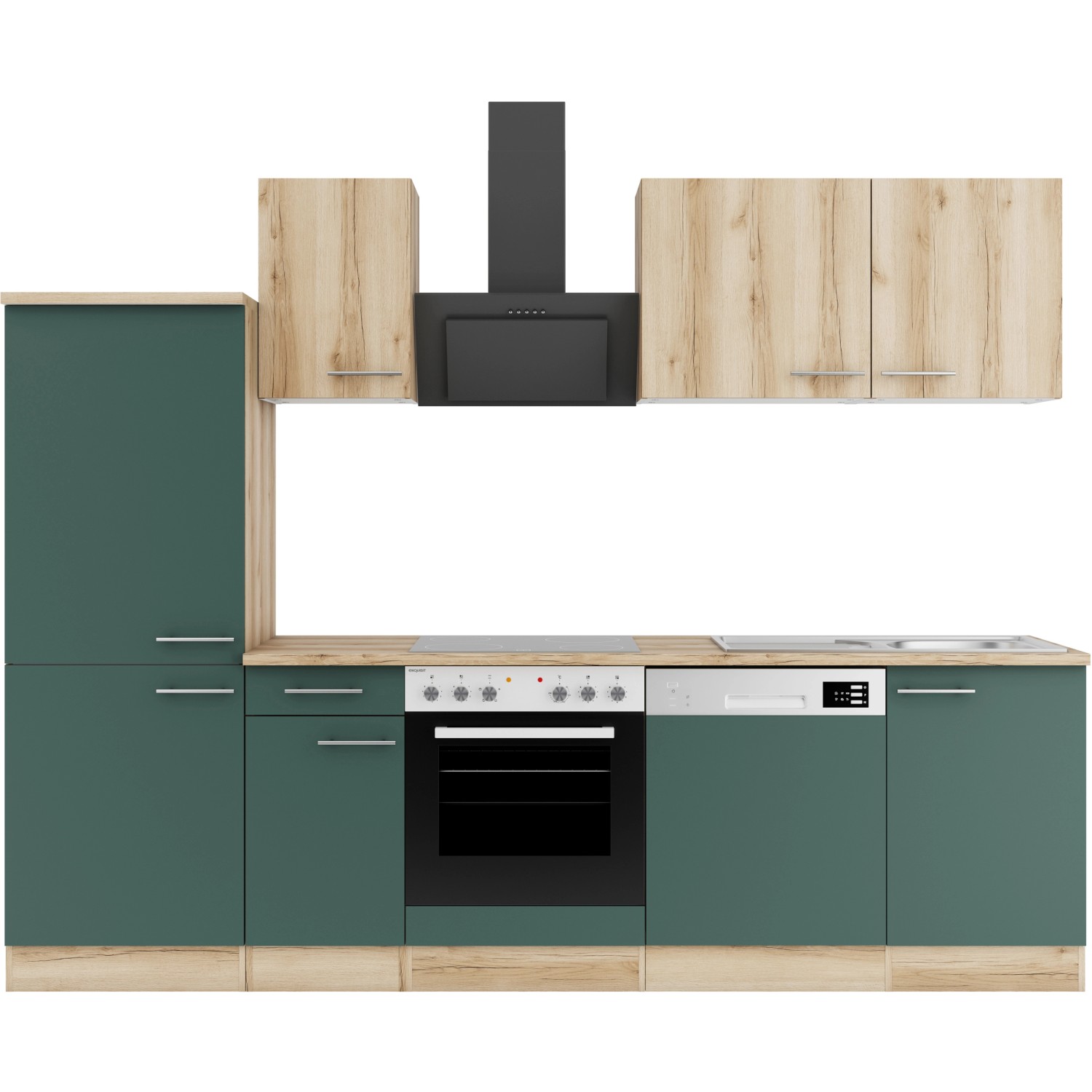 Optifit Küchenzeile KPLS 2742-9+ Liv.290/Sav.405 Wildeiche Nb./Steingrün 270cm von Optifit