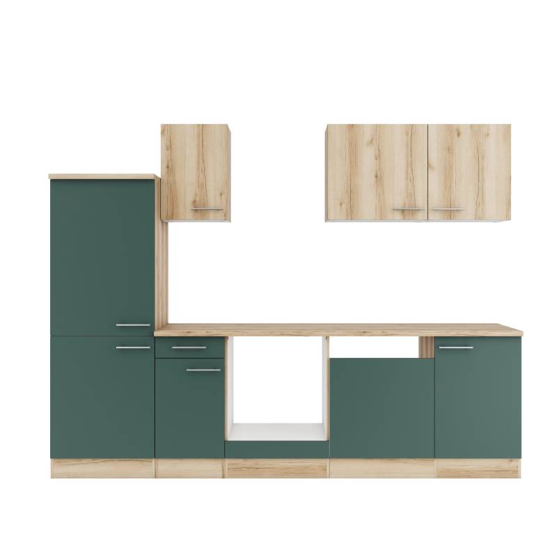 Optifit Küchenzeile KPLS 2742OE-9+ Li/Sav o. E-Ger. Wildeiche Nb./Steingr. 270cm von Optifit