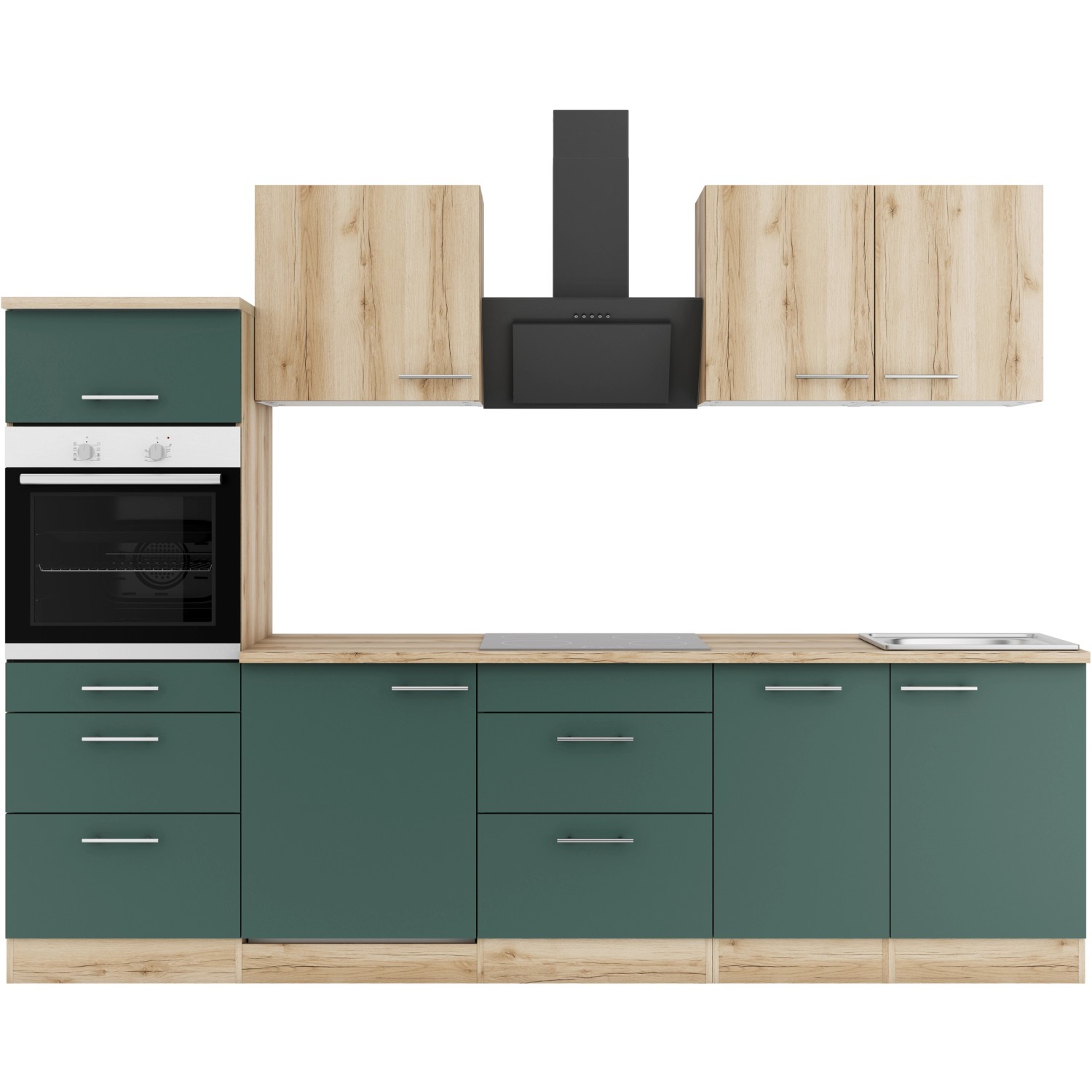 Optifit Küchenzeile KPLS 2789-9+ Liv.290/Sav.405 Wildeiche Nb./Steingrün 270cm von Optifit