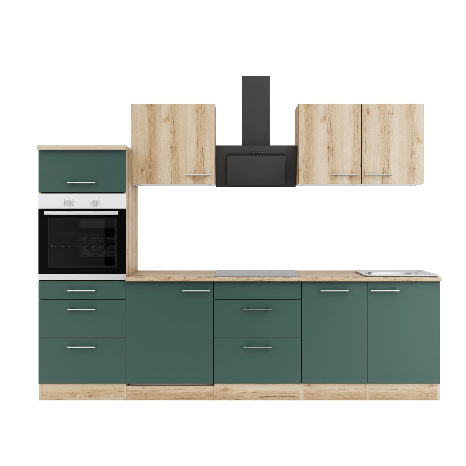Optifit Küchenzeile KPLS 2789OE-9+ Li/Sav o. E-Ger. Wildeiche Nb./Steingr. 270cm von Optifit