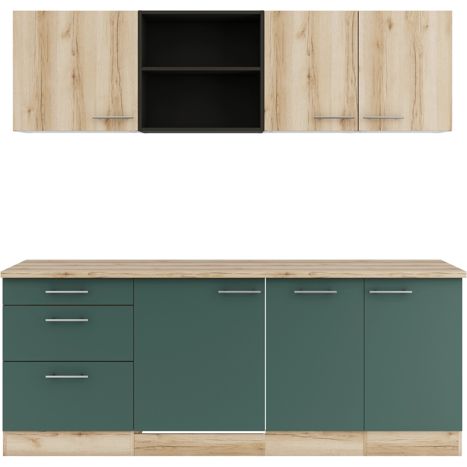 Optifit Küchenzeile KPLS2199ROE-9+ Li/Sav o. E-Ger. Wildeiche Nb./Steingr. 210cm von Optifit