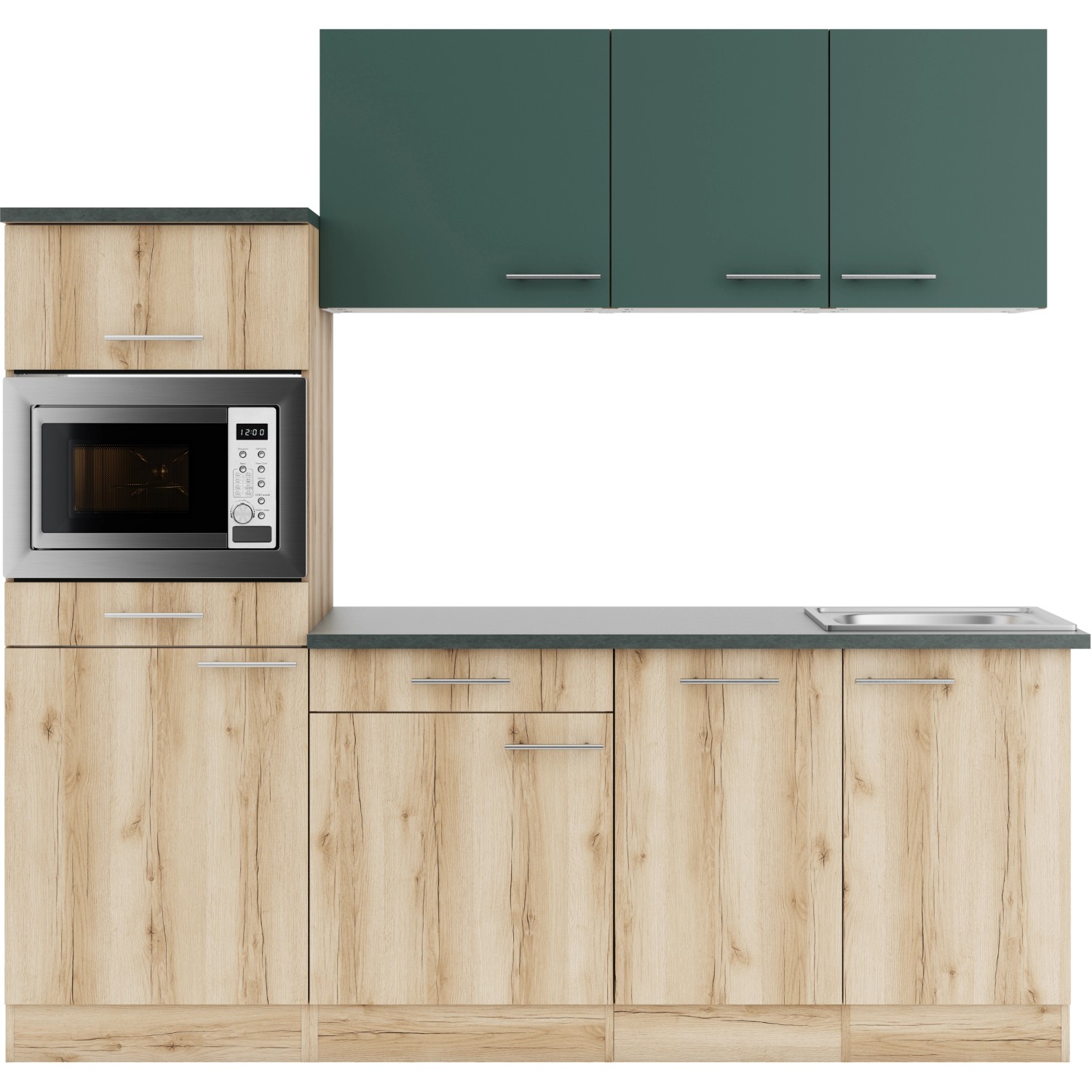 Optifit Küchenzeile KPSL 2181OE-9+ Sav/Li o. E-Ger. Steingr./Wildeiche Nb. 210cm von Optifit