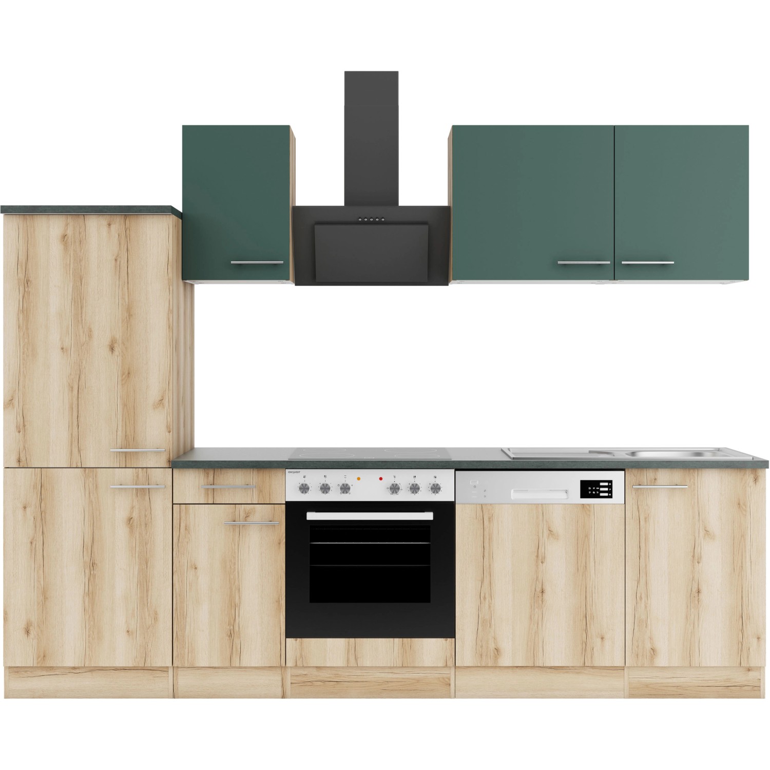 Optifit Küchenzeile KPSL 2742OE-9+ Sav/Li o. E-Ger. Steingr./Wildeiche Nb. 270cm von Optifit