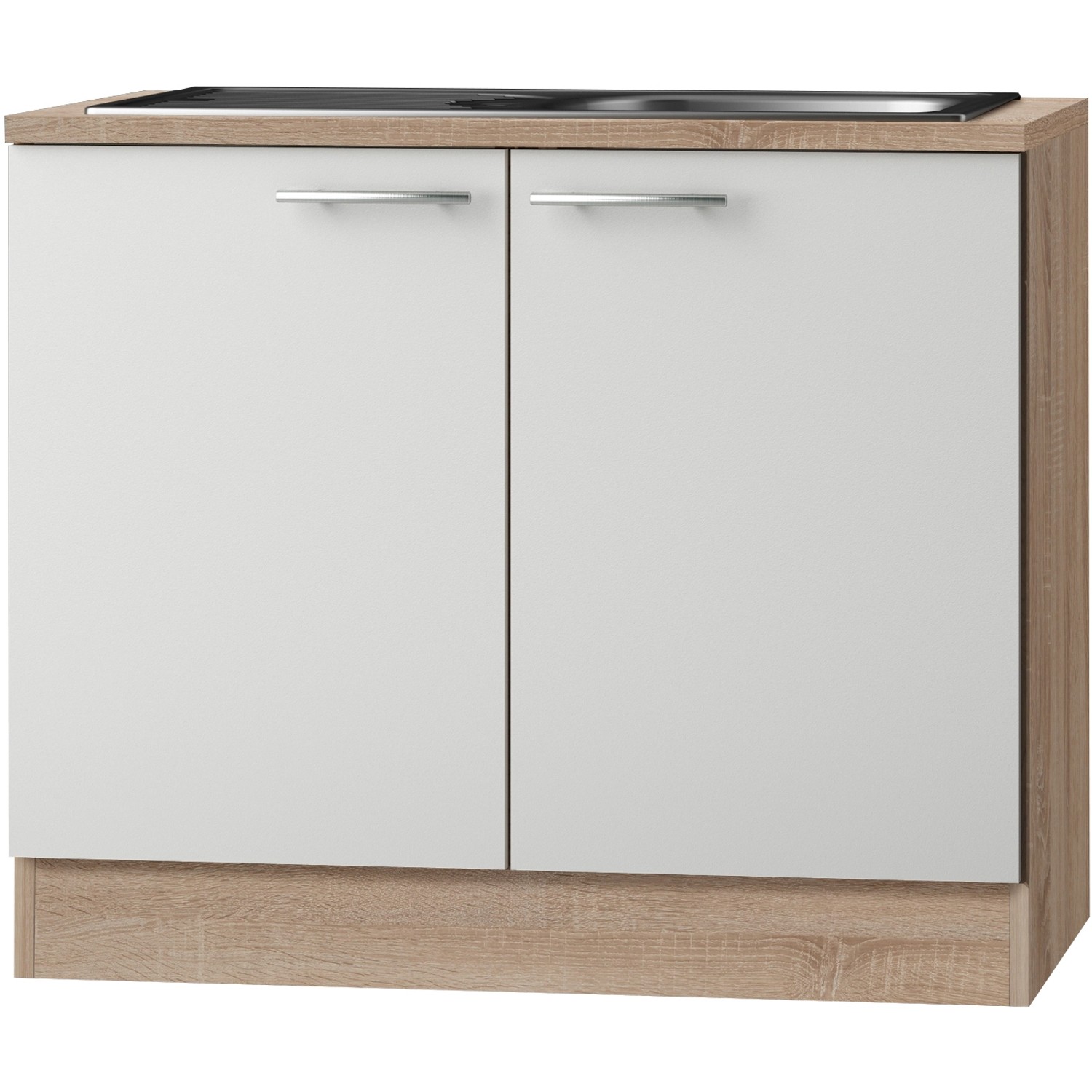 Optifit Spülenunterschrank Dakar286 100 cm x 84,8 cm x 60 cm Weiß-Eiche von Optifit