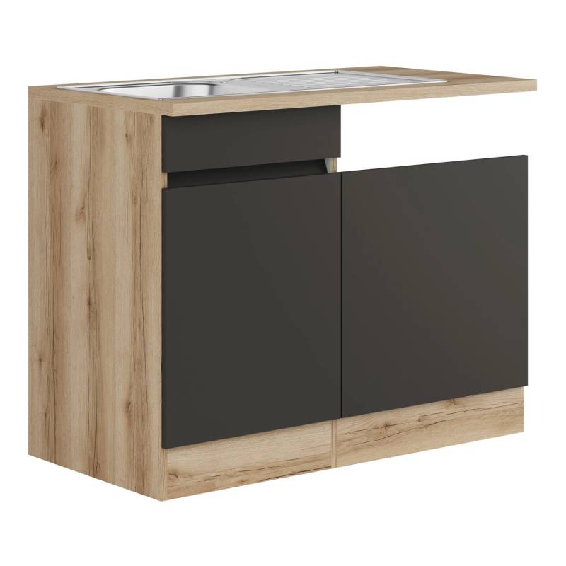Optifit Spülenunterschrank m. Einbauspüle 110 cm Noah420 Anthrazit Wildeiche NB von Optifit