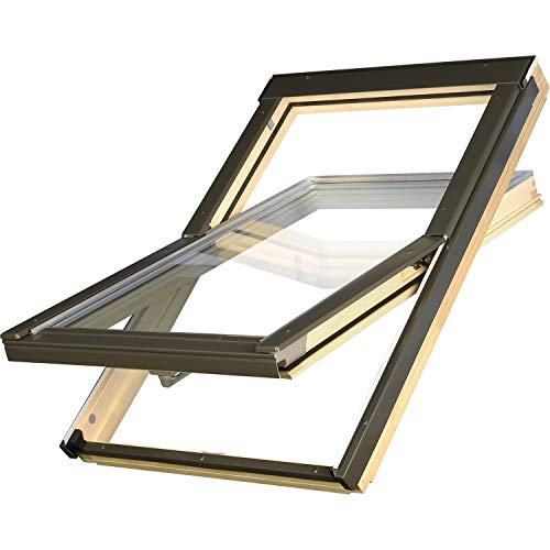 Günstige Dachfenster 55x78 OptiLight B von FAKRO Konzern | Holz klar lackiert | Schwingfenster mit 2-fach Verglasung | U-Wert Fenster: 1.3 | inkl. Eindeckrahmen von Optilight