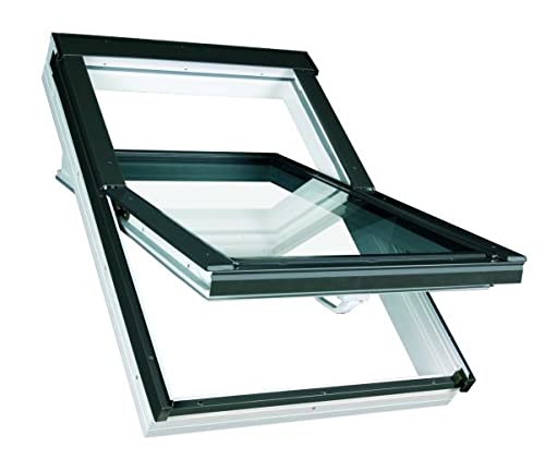 Kunststoff Dachfenster 114x118 cm OptiLight PVC THERMO mit 2-fach Verglasung, Lüftungsblende und Eindeckrahmen für Ziegel | Schwingfenster von FAKRO Gruppe von Optilight