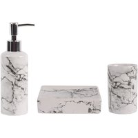 Optima Marmo Badezimmer Zubehör Set Seifenspender + Seifenschale + Becher, Marmoroptik (Marmo-SET) von Optima